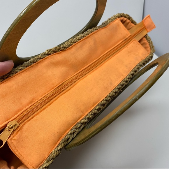 Cappelli Orange Straw Woven Bag With Wooden Handles HOST PICK!!!! - Picture 10 of 11